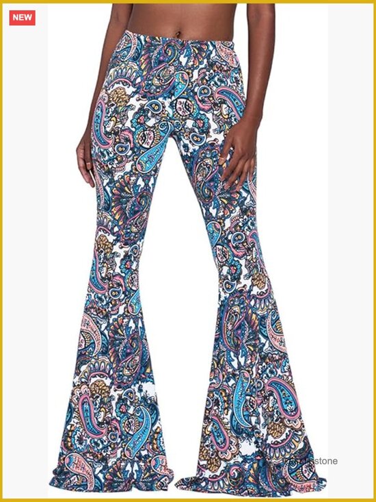 Pants - High Waisted Bell Bottom Flared Leggings Yoga Pants Ethnic Paisley